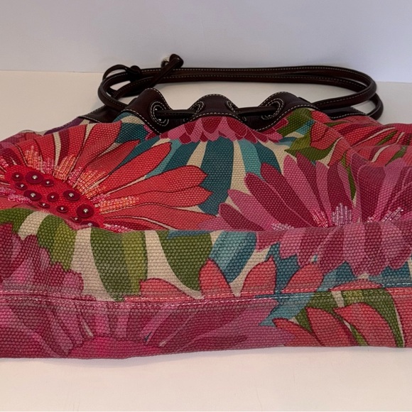 BRIGHTON 3D Flowered embroidered Pink Flowers hobo Shoulder Tote Bag - Picture 4 of 15